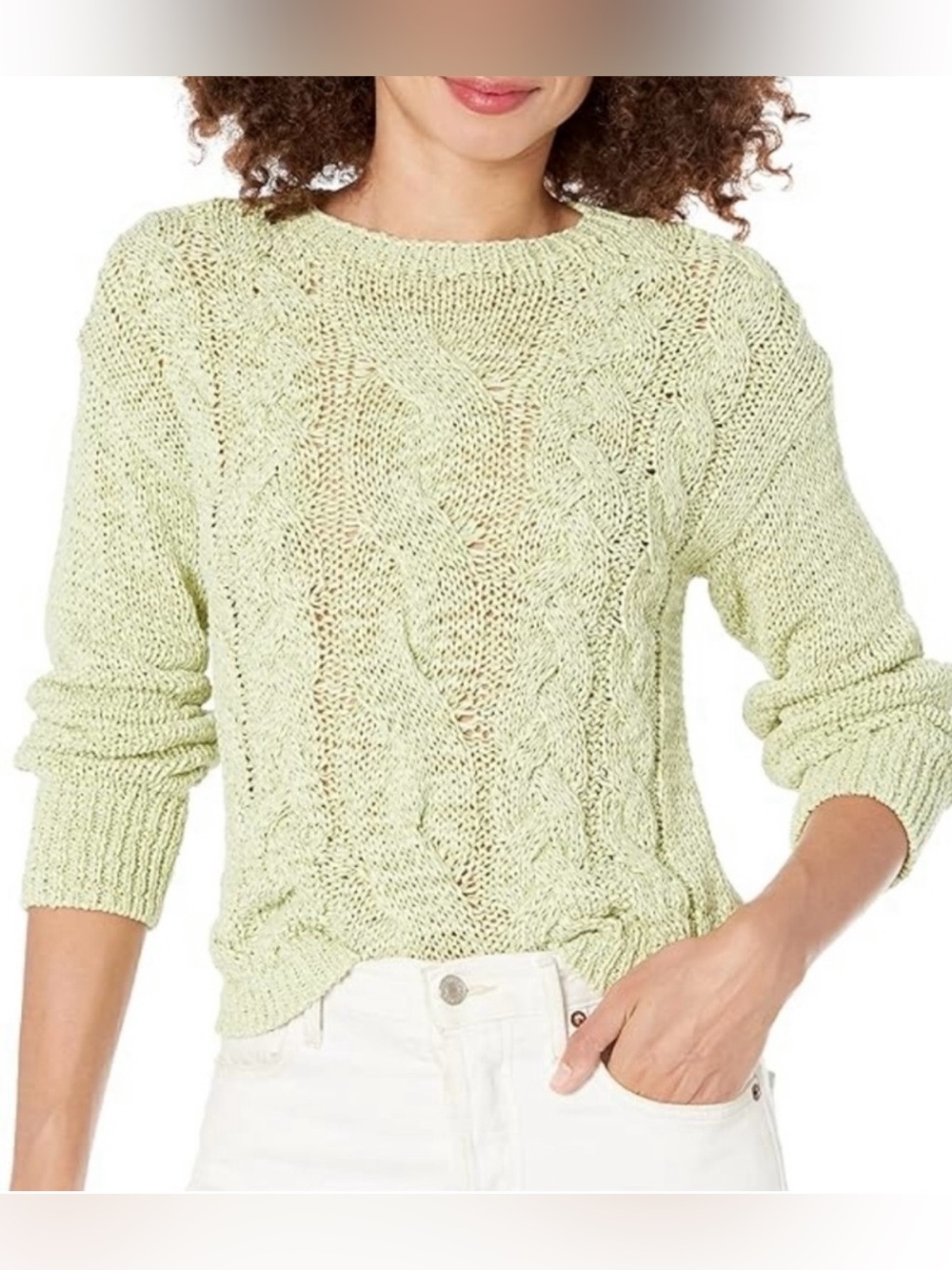 Vince Pale Green Cable Knit Crew Sweater